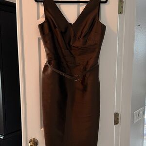 Kay Unger Elegant Brown Silk and Wool Party Dress